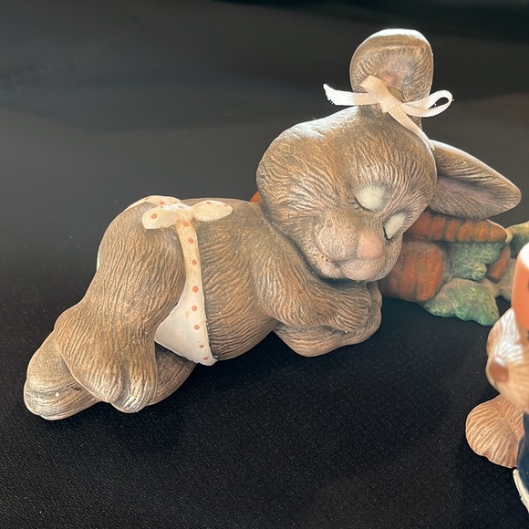 Two Bunny Rabbit figurines, bunny laying down 7”L, 4”T, sitting bunny, 4.50”T - Picture 3 of 3
